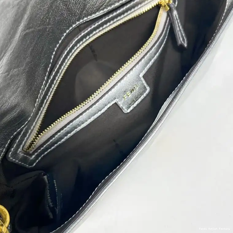 Affordable HOT Leather Silver Medium Baguette FF Fendi Motif In Nappa Bag 0418